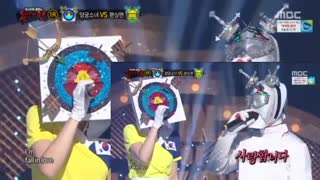 حظور حنجره ی طلایی آسیا در King of masked singers (مکنه ی طلایی کی پاپ) I'm in love 왕펜싱맨vs양궁소녀BTS